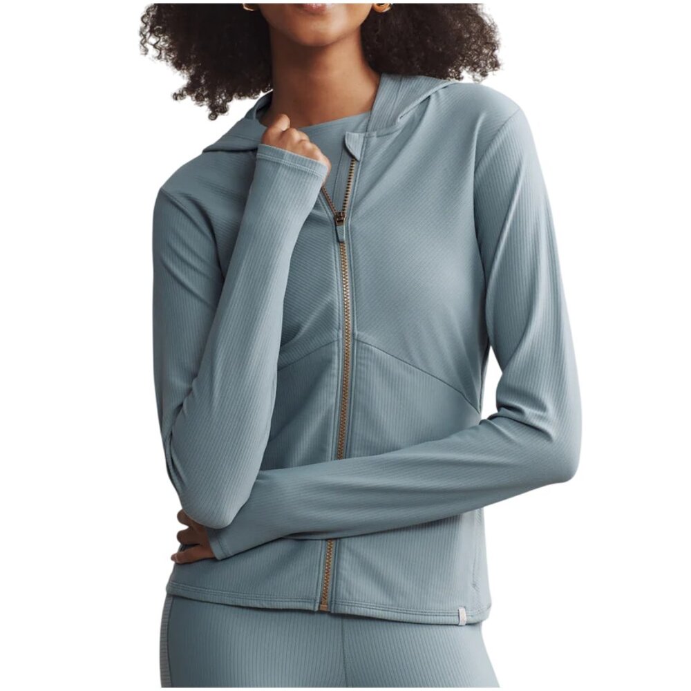 RHONE Ripple Full Zip Hoodie jacket size M medium Blue Hue ribbed thumbholes